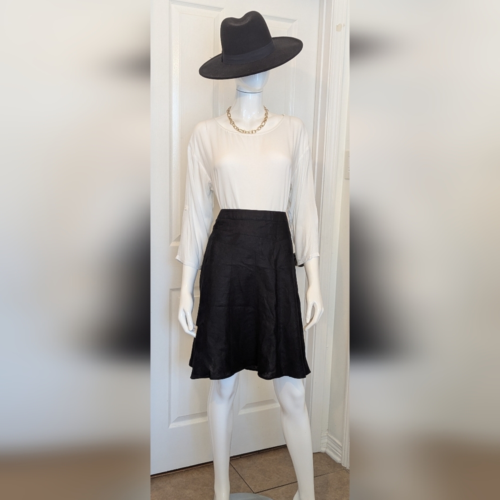 LOFT Black Circle Skirt - Flared A-Line 100% Linen 4